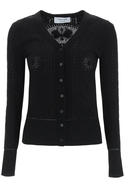 Marine Serre Lunar-pointelle Knit Cardigan  Black