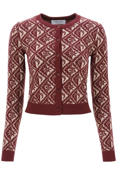 Marine Serre Moon Diamant Jacquard Cardigan In Burgundy Jacquard