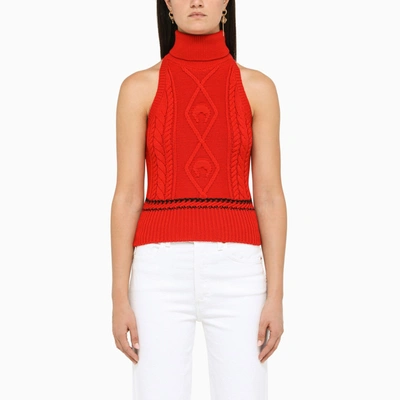 Marine Serre Cable-knit Top In Red