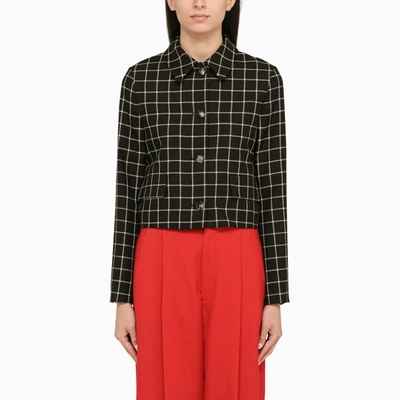 Marni Checkered Wool Short Jacket In Black