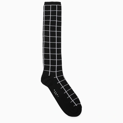Marni Black/white Check Pattern Long Socks