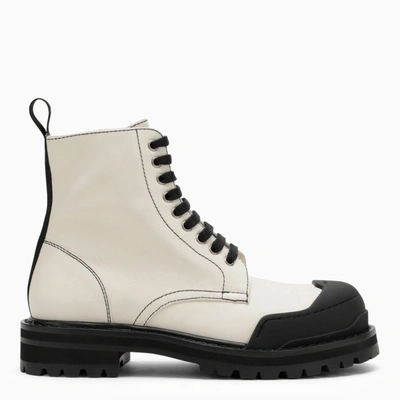 Marni Leather Combat Boots With Contrasting Seams In Grey