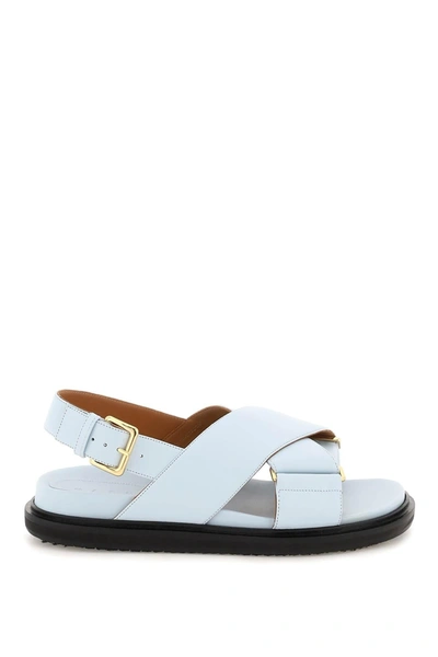 Marni Leather Fussbett Sandals In Light Blue