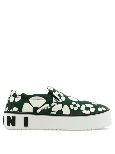 Marni X Carhartt Floral-print Slip-on Sneakers In Green