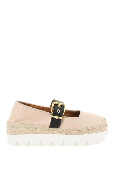 Marni Mary Jane Platform Buckled Satin Espadrilles In Pink