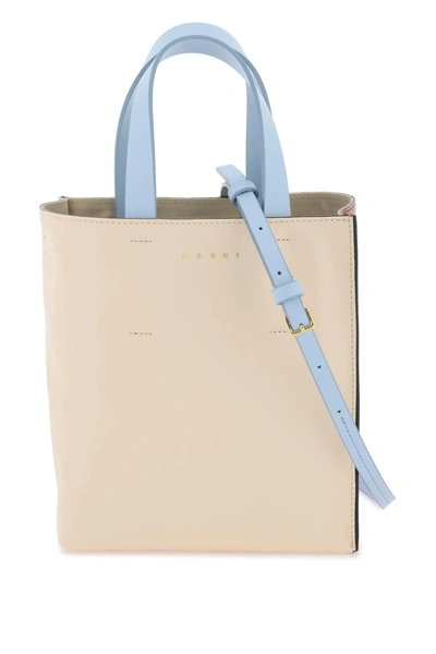 Marni Multicolor Museo Tote Bag In Beige,light Blue,brown