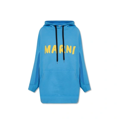 Marni Oversize Hooded Sweatshirt In Blue