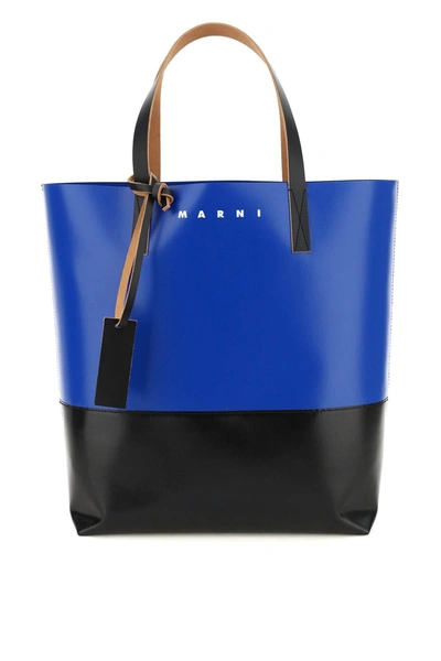 Marni Pvc Tribeca Shopping Bag In Blue,black