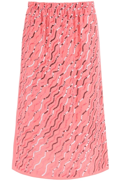 Marni Wavy Sequin Pull-on Midi Skirt In Pink