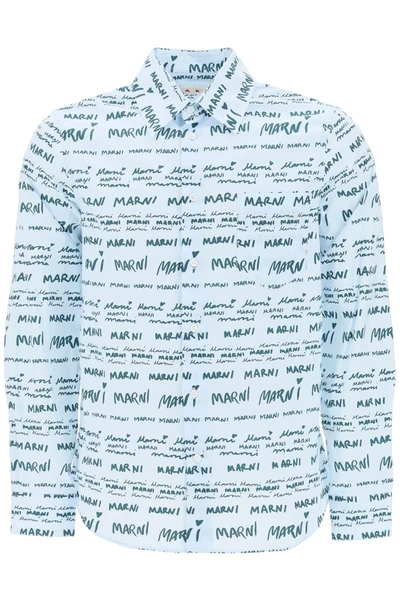 Marni Shirt With Logo Lettering Motif In Blue