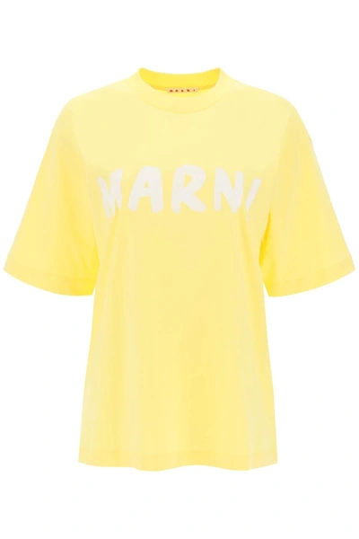 Marni Logo-print Cotton T-shirt In Lemon Yellow