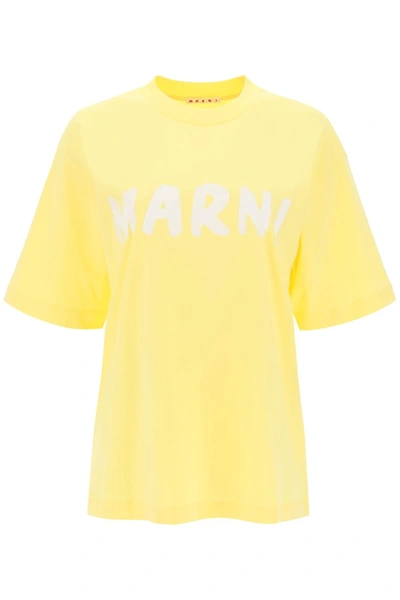 Marni Logo-print Cotton T-shirt In Yellow