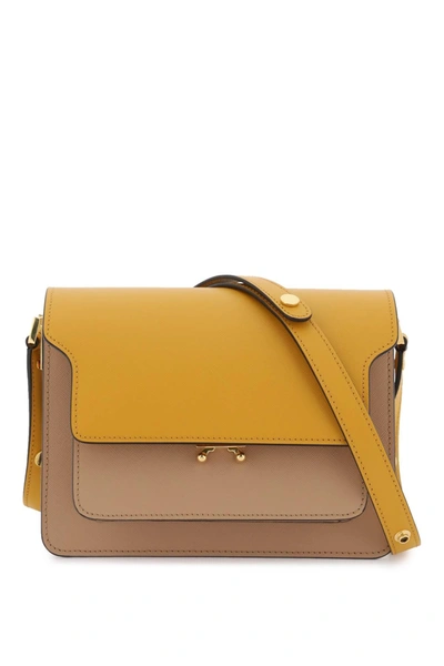 Marni Tricolor Leather Medium Trunk Bag In Beige,white,yellow