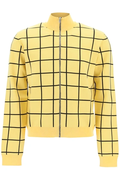Marni Zip Up Cardigan With Check Motif In Yellow, Black