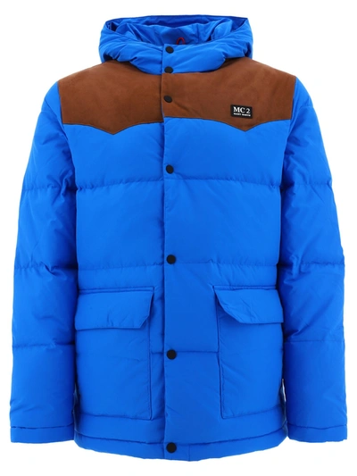 Mc2 Saint Barth Logo Patch Hooded Down Jacket In Blue