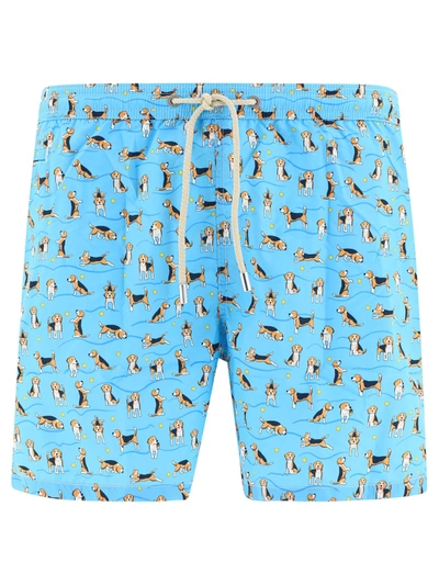 Mc2 Saint Barth Man Lightweight Fabric Swim-shorts Lighting Micro Fantasy With Lancia Delta Print Lancia Special Edi In Blue