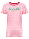 Mc2 Saint Barth Fucsia Striped Cotton T-shirt With St. Barth Embroidery
