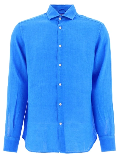 Mc2 Saint Barth Man Watercolor Bluette Linen Shirt Pamplona