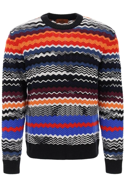Missoni Slim-fit Striped Crochet-knit Wool-blend Sweater In Orange