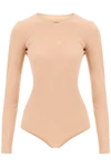 Mm6 Maison Margiela Long Sleeve Lycra Bodysuit In Beige