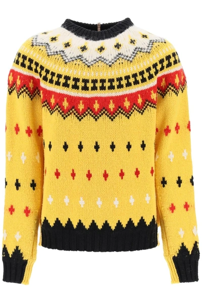 Moncler Grenoble Crew Neck Wool Blend Pullover With Fairisle Motif In Multi