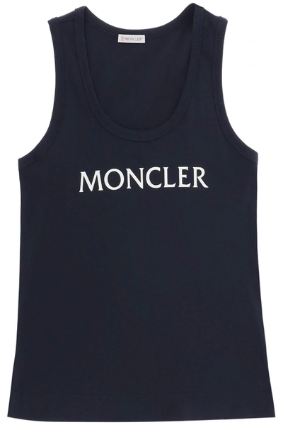 Moncler Basic Logo Print Ribbed Tank Top In Blue