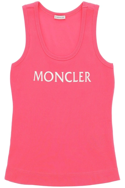 Moncler Logo Print Tank Top In Fuchsia