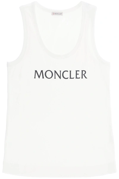 Moncler Basic Logo Print Ribbed Tank Top In White
