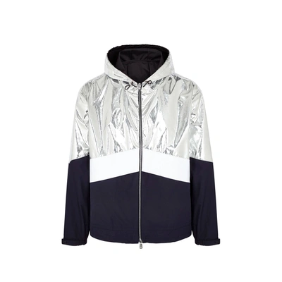 Moncler Quinic Navy And Silver Shell Jacket, Jacket, Navy And Sliver In Blue