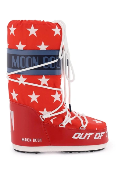 Moon Boot Icon Retrobiker Star-print Boots In Red
