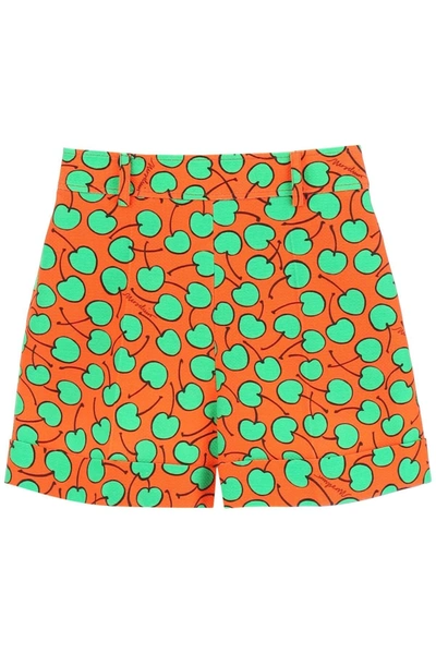 Moschino Cherry Print Piquet Shorts In Multicolor