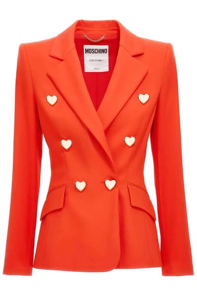 Moschino Heart-button Double-breasted Blazer In Red