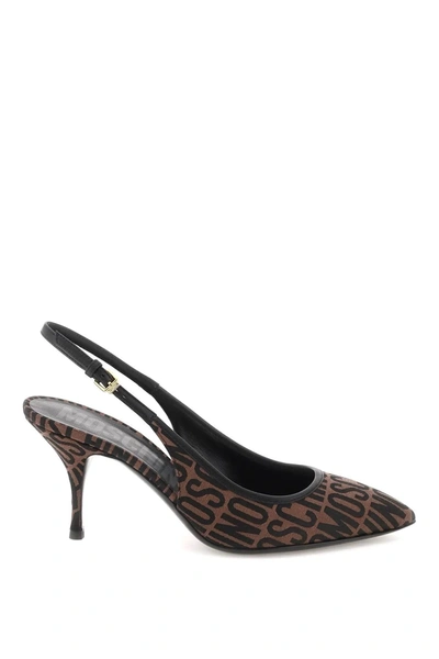Moschino Jacquard Logo Slingback Pumps In Mixed Colours