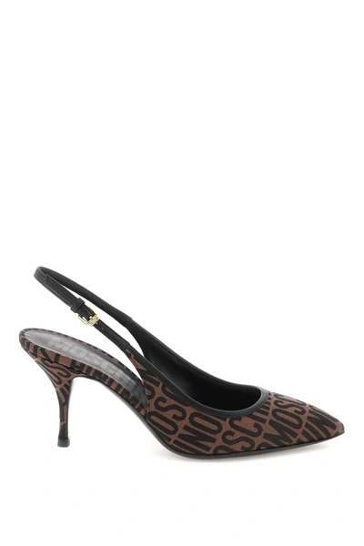 Moschino Jacquard Logo Slingback Pumps In Black