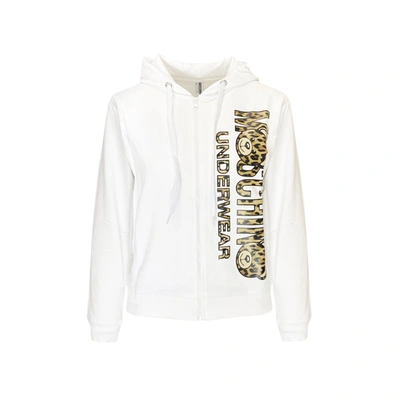 Moschino Underwear Leopard Logo Hooded Sweatshirt In White