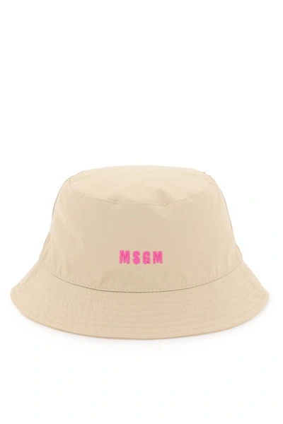 Msgm Logo-patch Bucket Hat In Beige