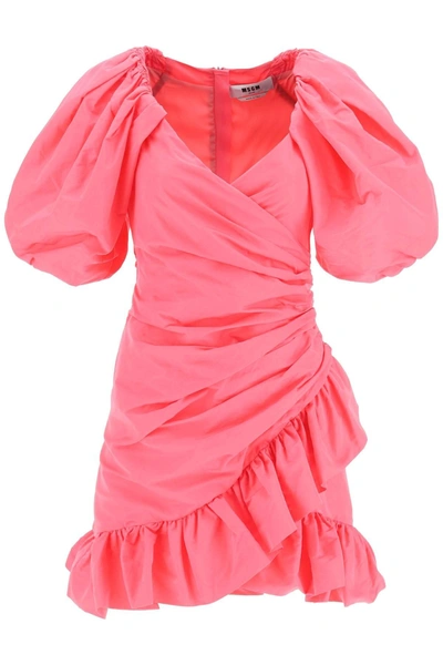 Msgm Ruffled-detail Taffeta Mini Dress In Pink