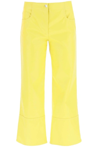 Msgm Faux-nappa Bootcut Trousers In Yellow