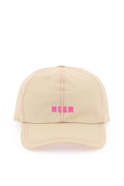 Msgm Hat In Beige,fuchsia