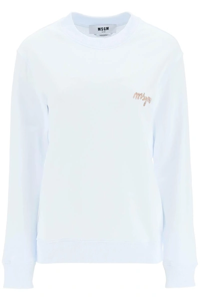 Msgm Multicolored Logo Embroidery Sweatshirt In White