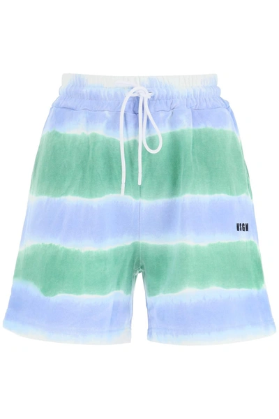 Msgm Elastic Waistband Tie-dye Pattern Shorts In Blue