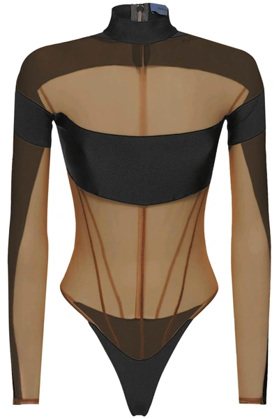 Mugler Long Sleeve Illusion Bodysuit In Mixed Colours