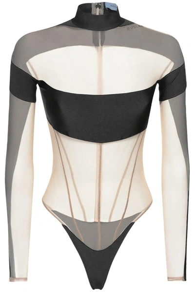 Mugler Long Sleeve Illusion Bodysuit In Black