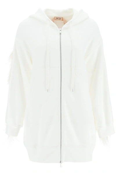 N°21 N.21 Oversized Hoodie With Feathers In White