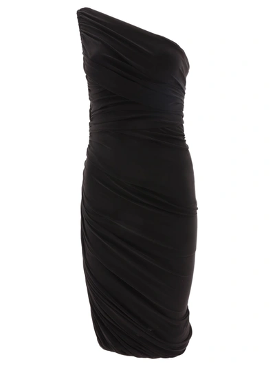 Norma Kamali 'diana' Ruched One-shoulder Mini Dress In Black