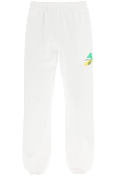 Off-white Brush Arrow Graphic-print Tapered-leg Regular-fit Cotton-jersey Jogging Bottoms In White