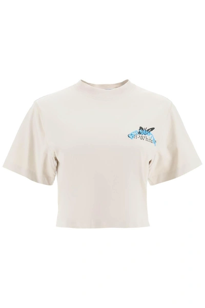 Off-white Cropped Butterfly T-shirt In Grey Light (beige)