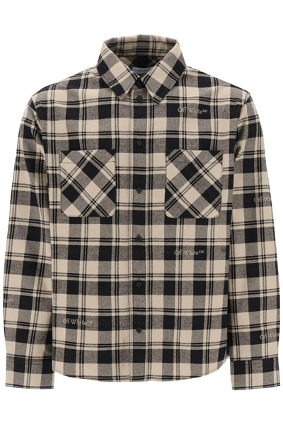 Off-white Flannel Shirt With Logoed Check Motif In Beige,black