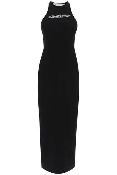 Off-white Bling Baseball Logo Rib Midi Dress In Black Whit