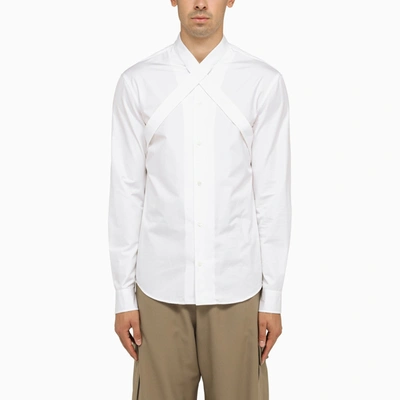 Off-white Cross-over Cotton-poplin Shirt In White Whit